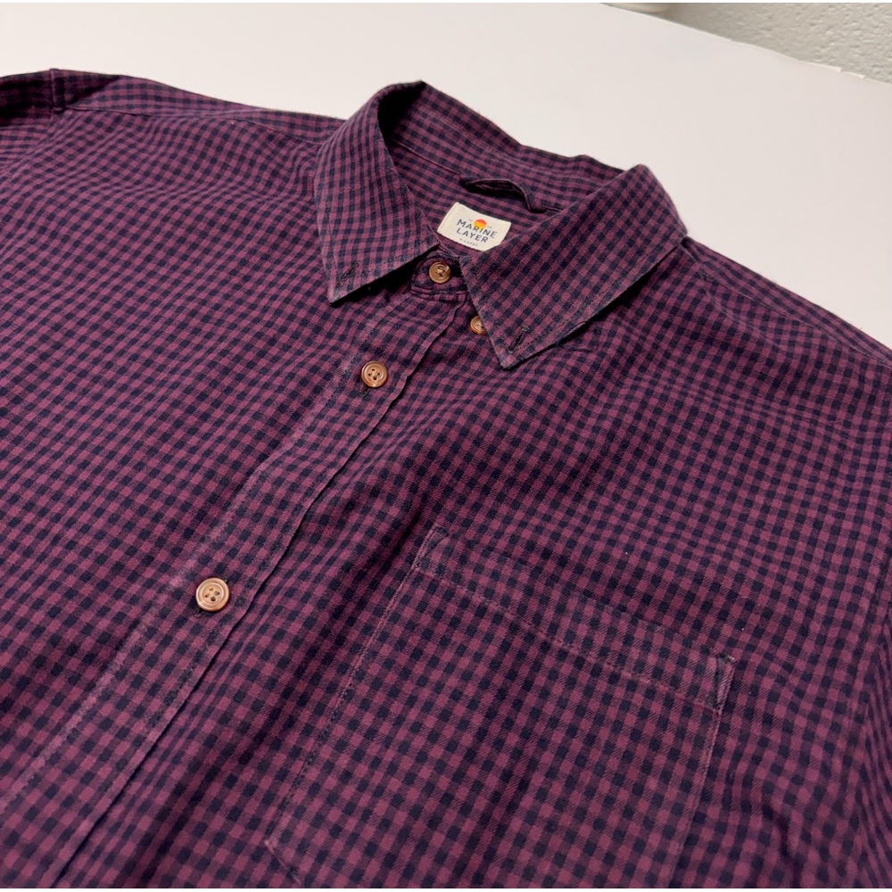 Marine Layer Mens Maroon Long Sleeve Plaid Lightweight Flannel Shirt XL